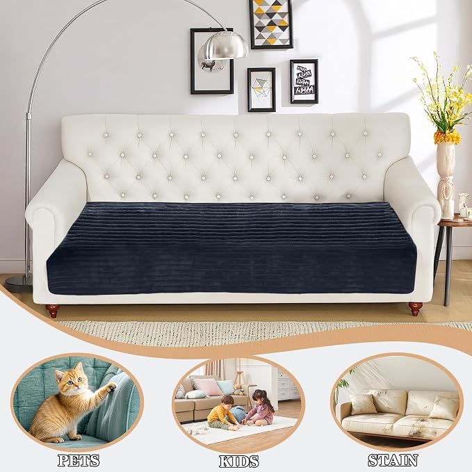 NAISI Couch Covers for Dogs Waterproof Flannel Striped Sofa Cover Pet Friendly Washable Dog Mat for Couch Anti Slip Sectional Sofa Slipcover Protector(1pc/35"x 82",Dark Navy) - Image 2