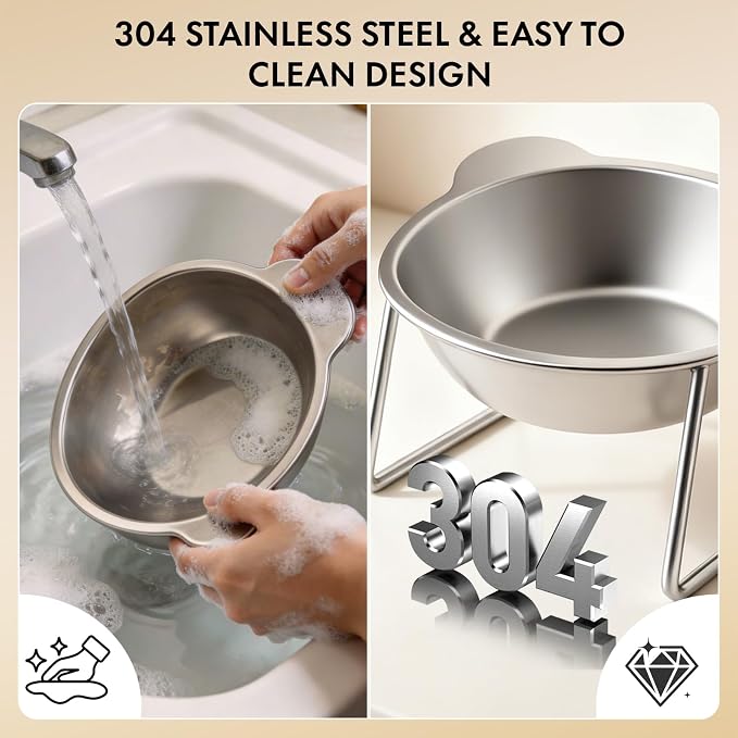 Elevated Cat Bowls with 15° Tilt, Whisker Friendly Raised Cat Food & Water Dishes with Silent Silicone Strip - Anti-Vomiting Small Dog Bowl, 304 Stainless Steel Bowl, Spine Friendly, Dishwasher Safe - Image 4