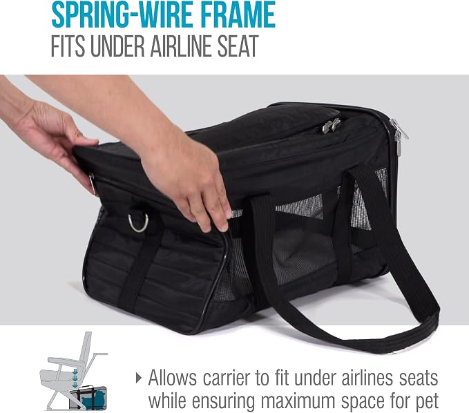 Sherpa Pet Carrier Airline Approved with Spring Wire Frame - Cat & Dog Carrier for In-Cabin Travel, Mesh Ventilation, Locking Zippers - Black Lattice, Large - Image 7