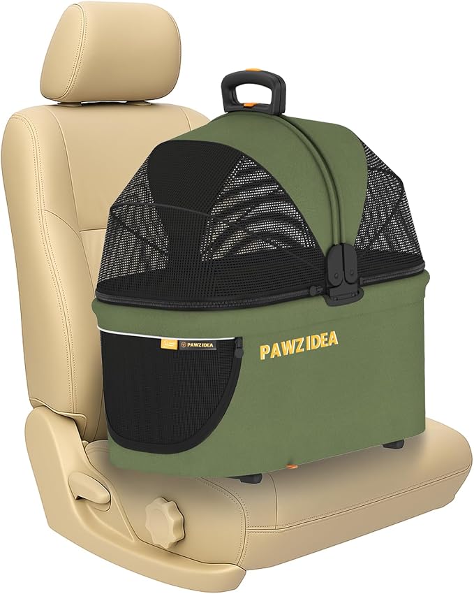 PAWZIDEA Portable Small Dog Crate for Car Travel Up to 33lbs, No-Zip Canopy | Enclosed Dog Car Seat Escape-Proof, Soft-Sided Small Medium Puppy Cats Car Kennel, Foldable Pet Carrier by Seatbelt, Top-Load by PAWZIDEA-Inlovejoywelive
