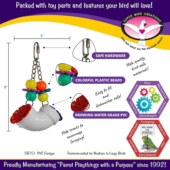 Super Bird Creations SB751 PVC Forager Bird Toy, Medium/Large Bird Size, 3” x 5” x 8” - Image 2