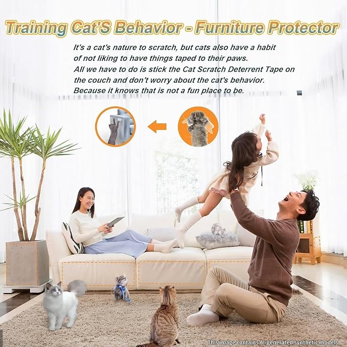 Cat Scratch Deterrent Tape Anti Cat Scratch Furniture Protector Tape Sheets | 20 Pack Couch Protector from Cat Claws, 12*8" Transparency Double Sided Anti Scratching Sticky Tape for Cats Training Tape - Image 5