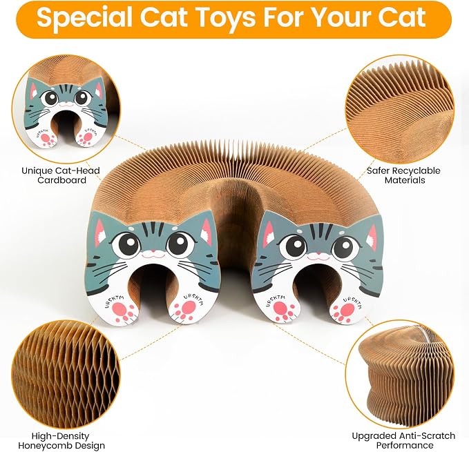 Kitty Kurls Magic Organ Cardboard Cat Scratcher Toy with 2 Balls, Brown | Upgraded-Magnetic, Mental & Physical Exercise, Multi-Shape Flip, Interactive Cardboard Cat Toy for Indoor Kitten/Cats,M, 1PCS - Image 5