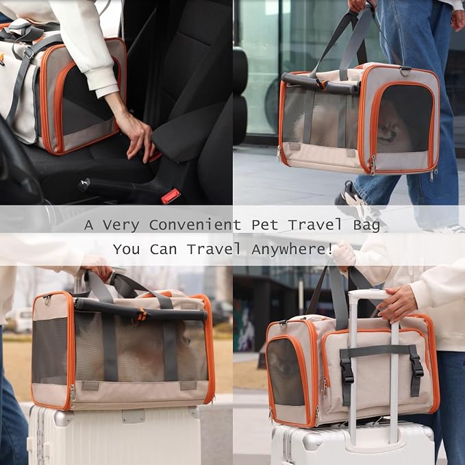 Soft Cats Carrier for Small Dogs Carriers Airline Approved Puppy Travel Bag Softsides Puppy Carry,Soft-Sided,Pets Small Animals Rabbits Bunny Outdoor (Khaki) - Image 6
