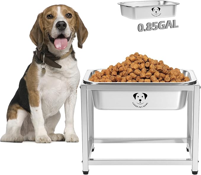 Elevated Dog Water Bowl, Stainless Steel Dog Bowl for Medium Large Dogs, Easy to Clean and Assemble for Outdoor Use 0.85 Gallons Bowl with Full Metal Stand Raised 10.23" by GIXSEGIE
