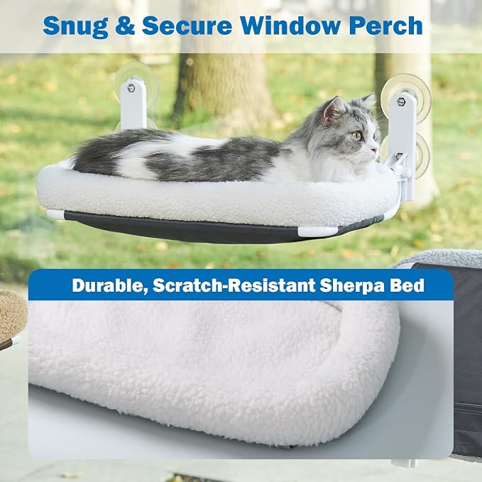 Zakkart Foldable Cat Hammock for Window - Cordless, Embeded Machine Washable Bed, Robust Metal Frame - Cat Window Perch for Large Cats and Kittens (White Bolster Bed, Large) - Image 6
