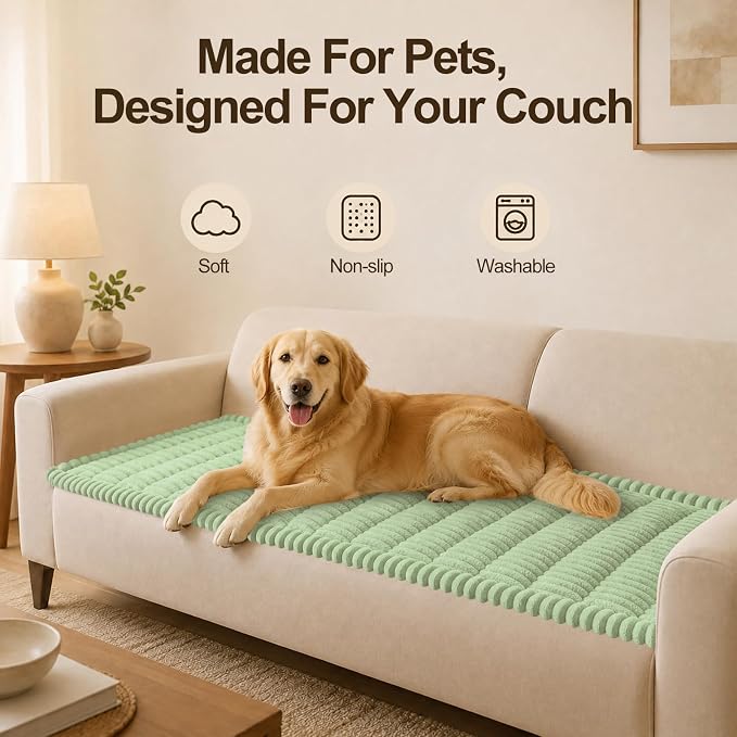 decorUhome Couch Cover for Dogs, Non Slip Fuzzy Thick Pet Sofa Protector | Pet Friendly, Couch Covers for Sofa, Machine Washable, Fits Armrests, Single Seats & Backrest Cushions, Green, 27.6" x 27.6" - Image 12