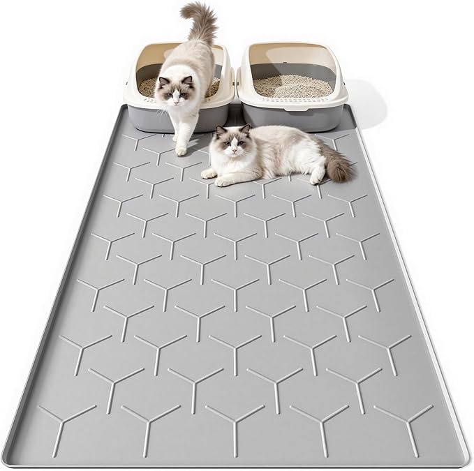Bulkniu Silicone XL Cat Litter Mat, 28"X40", Raised Edge Waterproof, Grey | Litter Trapping & Recycling, Easy to Clean, Non-Slip, Durable Safe & Odorless, Paw Friendly by Bulkniu