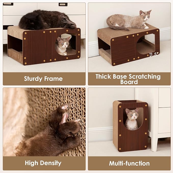 EHEYCIGA Cardboard Cat Scratcher House, 23-Inch Cat Scratch pad, Dark Brown | Cat Scratching Board for Indoor Cats, High-density Corrugated Paper, Multi-function, Anti-scratch, Easy Install, Extra Large - Image 5
