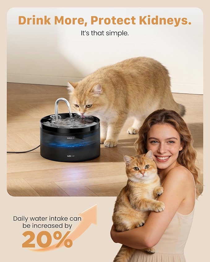 Cat Water Fountain Pet Fountain: 67oz/2L Cat Water Dispenser - Black Pet Dispenser - Faucet Dog Bowl - with 6 Filters + 3 Sponges - GIOTOHUN - Image 6