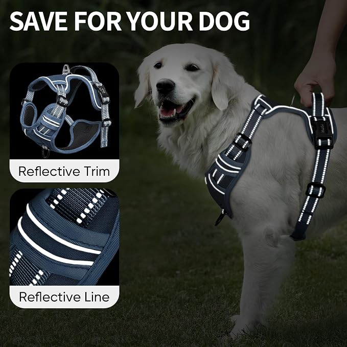 HEELE Dog Harness for Medium Dogs No Pull Dog Vest Harness with Soft Padded Handle Reflective for Outdoor Training, Royal Blue, M | Reflective Front Clip Vest with Control Handle, No Choke, Adjustable 2 Metal Rings for Outdoor Walking Training - Image 5