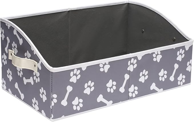 Morezi Linen-cotton blend dog toy basket and dog toy box, dog toy basket storage - Perfect for organizing pet toys, blankets, leashes, chew toys - Bone Paw by Morezi