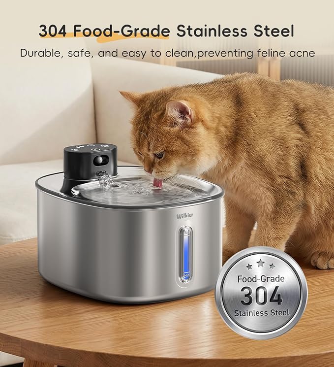 Stainless Steel Cat Water Fountain, 152fl.oz / 4.5L Cordless Cat Fountain | with 5 Filters Set; Wireless Pet Fountain; 5000mAh Battery; Indoor; Triple Water Modes; 25 dB Ultra-Quiet - Image 8