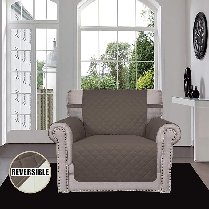 Easy-Going Reversible Couch Cover, Small Chair, Taupe/Ivory | Machine Washable Slipcover For Dogs, Water Resistant Furniture Mat For Living Room, Non-Slip Sofa Cover, Pet Friendly - Image 2