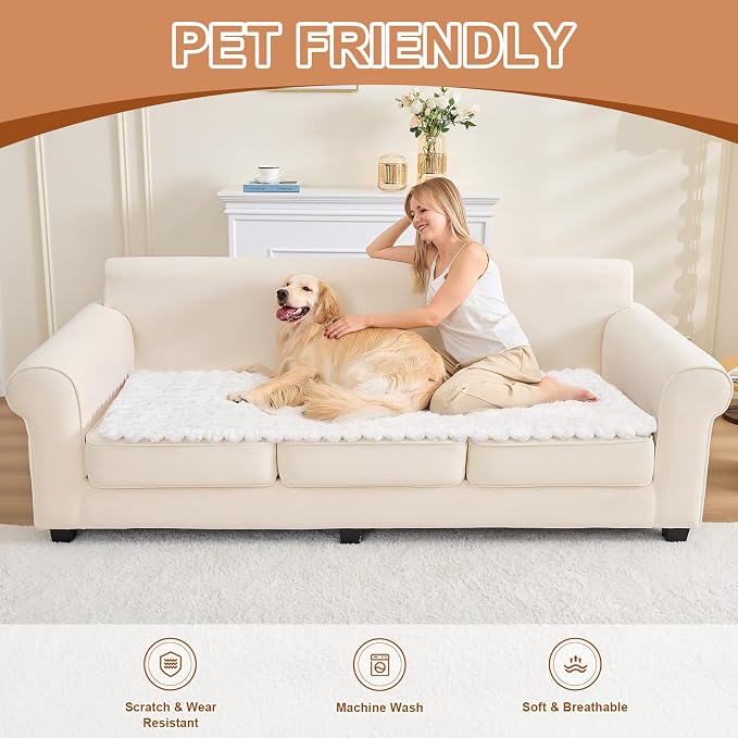 Waterproof Dog Couch Cover, Non Slip Pet Sofa Protector, Thick Fuzzy Couch Cover for Dogs, Machine Washable Furniture Protector, Scratch Resistant Pet Couch Mat(White, 28" x 71"/70 x 180cm) - Image 8