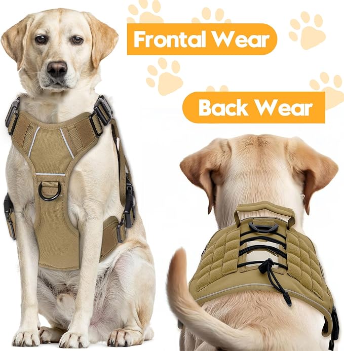 Heavy-Duty Tactical Dog Harness for Large Dogs, No Pull Adjustable Reflective Pet Vest with Molle System, K9 Military-Grade Control for Service Training, Outdoor & 10+ Breeds, Khaki, XX-Large - Image 7