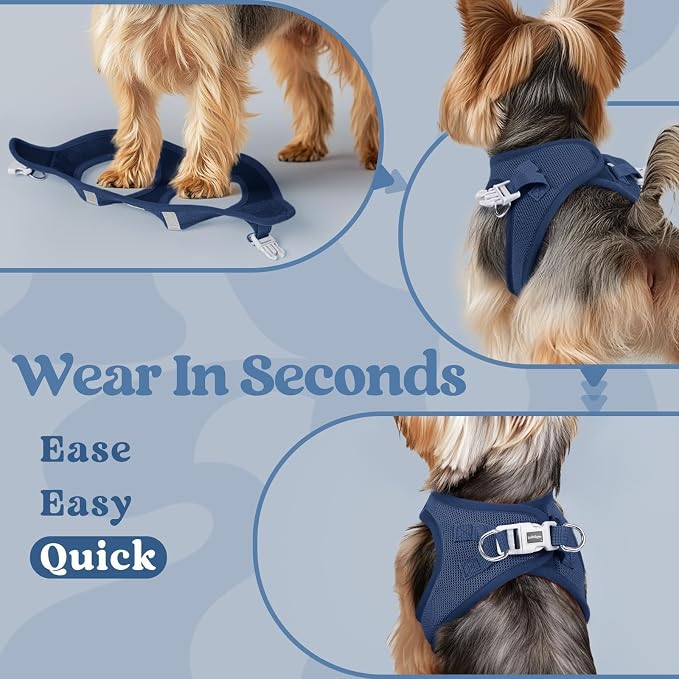 rabbitgoo Step-in Small Dog Harness, Puppy Vest for Small Medium Sized Pet | Easy Put on and off, Lightweight, Soft, Breathable Quick-Dry Air Mesh for Comfortable Secure Walking, Navy Blue XL - Image 6