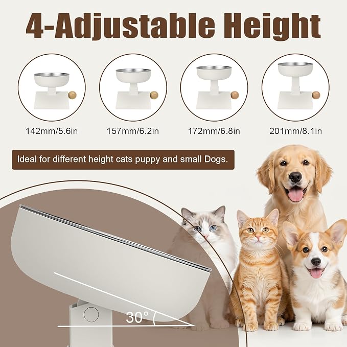 Elevated Cat Bowl, 4 Heights Stainless Steel Raised Stand | 18oz, adjustable height, whisker friendly, neck protect, food water bowls, indoor cats puppy, non slip, dishwasher - Image 2