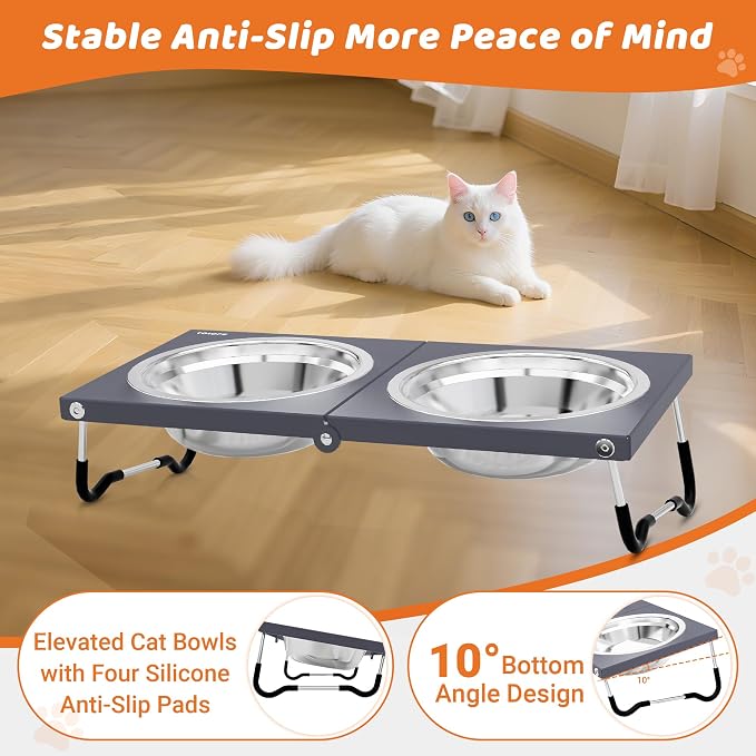 Upgraded Raised Cat Bowls,Elevated Bowls for Indoor Cats with Height Stand,Non-Slip Stainless Steel Cats Bowl,10° Tilted Cat Food Bowls (Grey Collapse, 1Pack) - Image 4