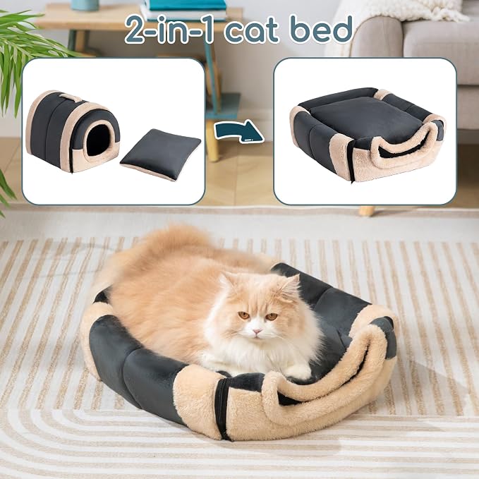 Hollypet Cat Bed Cave for Indoor Cats for Pets up to 20 lbs, Dark Gray | Warm Cat Arched Cave Bed Condo, Covered Kitty House with Removable Washable Cushion, Cozy Enclosed Pet Bed for Small Dogs - Image 6