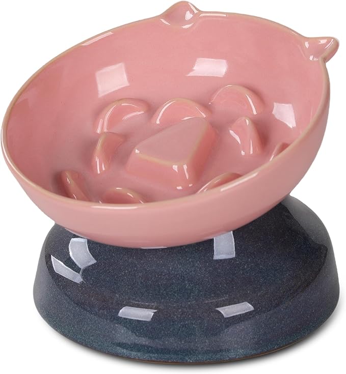 Ceramic Slow Feeder Cat Bowl, 15-Degree Tilted Non-Slip | Food-Grade Ceramic For Indoor Cats, 5.3 In Shallow Bowl, Whisker-Friendly, Dry And Wet Food, Dishwasher Safe by KittyDine