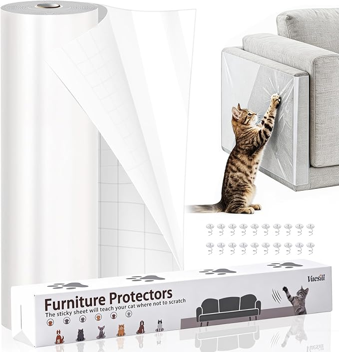 Anti Cat Scratch Furniture Protector – Clear Thicken Vinyl Tape 160"x17", Single-Sided Sticky Couch Protector from Cat Claws, Flexible Guard for Sofa Corner Door Walls Bed Leather by Unknown