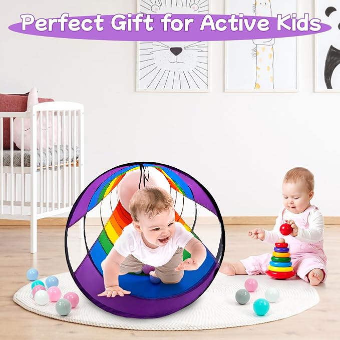 Kids Play Tunnel for Toddlers, Large 21" Colorful Rainbow | Pop Up Crawl Tunnel Tent for Baby or Pet with Breathable Mesh, Indoor & Outdoor Kids Tunnel for Babies, Cat, Dog, Pets - Image 7