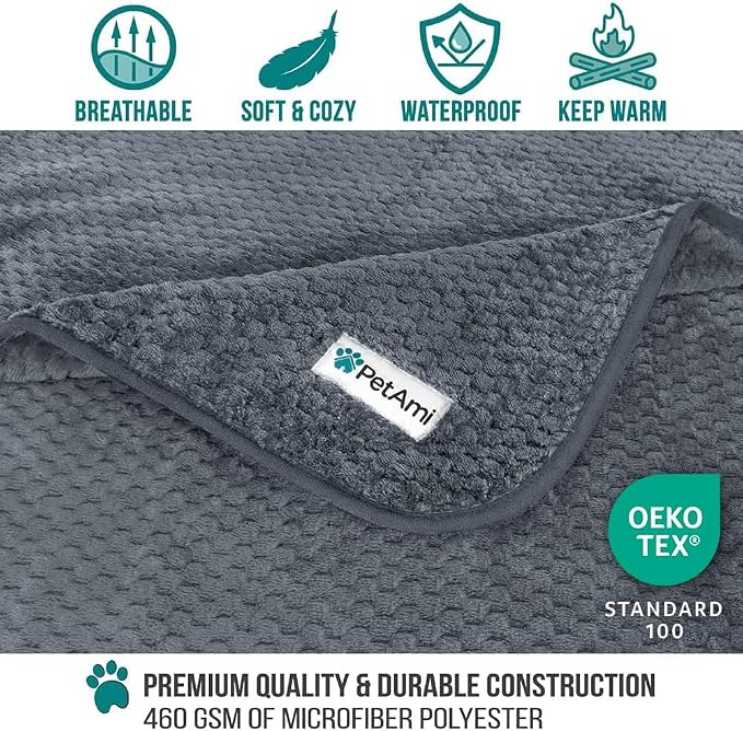 PetAmi Waterproof Dog Blanket, Leakproof Puppy Blanket, 29x40 Dark Gray | For Small Medium Pets, Furniture Sofa Couch Cover Protector, Fleece Throw Indoor Cat Kitten, Reversible Washable Soft Plush - Image 3