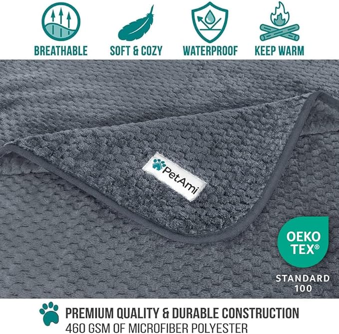 PetAmi Waterproof Dog Blanket, Leakproof Pet Blanket, Twin 60x80 Dark Gray | XL for Large Dogs, Furniture Sofa Couch Cover Protector, Fleece Cat Throw Bed Crate Kennel, Reversible Washable Soft Plush - Image 3
