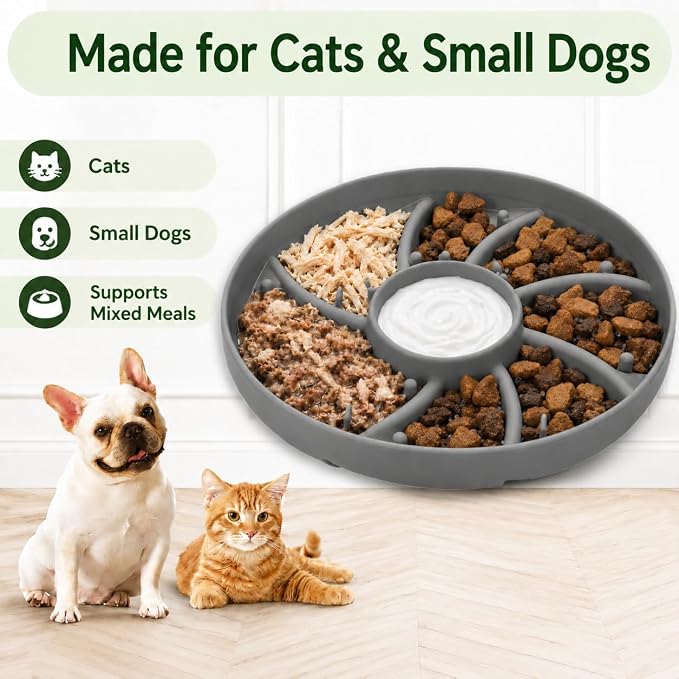 Slow Feeder Dog Bowl Silicone Suction Cup Anti Spill Dogs Cats Grey | strong suction base prevents sliding, extends mealtime, reduces anxiety, textured surface, dishwasher safe - Image 9
