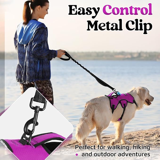 rabbitgoo Escape Proof Dog Harness for Large, No Pull with Lift Handle | No Escape, Full Soft Padded, Reflective Adjustable Vest, Leash Clip for Walking Hiking Training, Purple, Large - Image 5