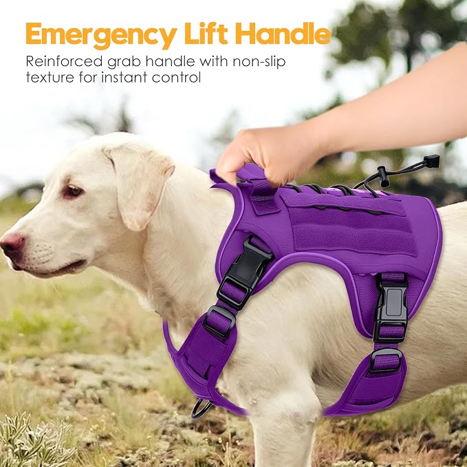 Heavy-Duty Tactical Dog Harness for Large Dogs, No Pull Adjustable Reflective Pet Vest with Molle System, K9 Military-Grade Control for Service Training, Outdoor & 10+ Breeds, Purple, XX-Large - Image 8
