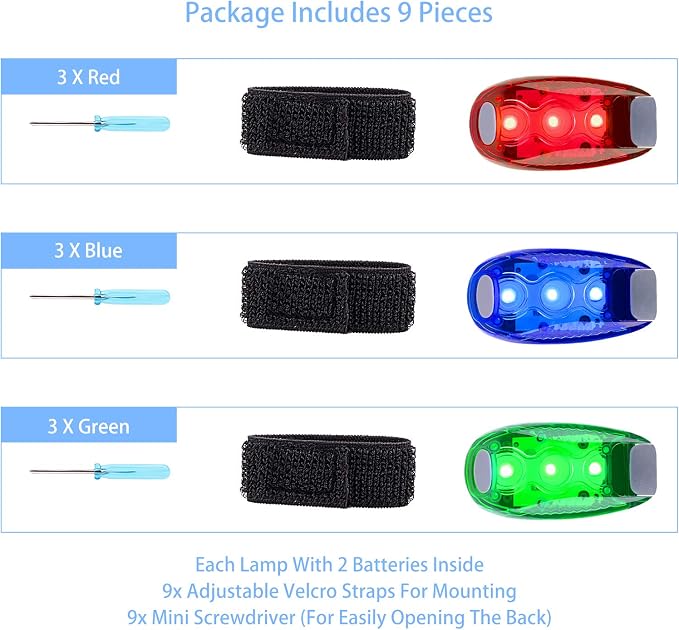 9 Pack LED Safety Lights, Clip-On Flashing Strobe Lights for Night | High Visibility LED Clip-On Safety Lights In Red, Blue And Green For Running, Walking And Cycling. Wear On Clothes Or Gear. - Image 4