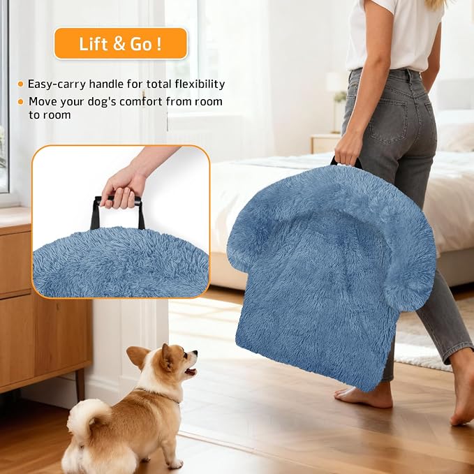 GGIB Calming Dog Bed Fluffy Plush Dog Mat for Furniture Protector with Removable Washable Cover for Large Medium Small Dogs and Cats (Large, Navy) - Image 3