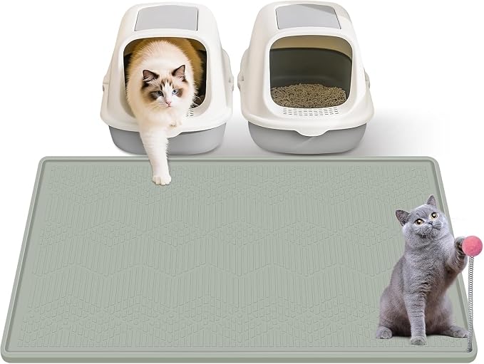Cat Litter Mat, 38"X25" Large Litter Box Mat, Waterproof and Easy to Clean Silicone Cat Mat for Litter Box, Mat Litter Trapping Mat for Scatter Control, Keep the Floor Clean (Green) by Unknown