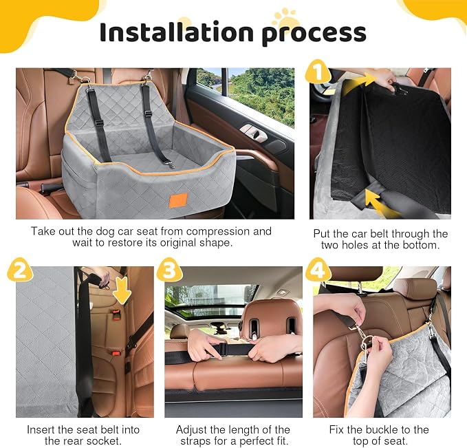 XIEEAOZEE Dog Car Seat for Large/Medium Dog, Booster Seat for Dogs Under 55Lbs or 2 Small Puppy, Detachable and Washable Travel Pet Bed with Thick Cushion and Storage Pockets (Gray) - Image 6