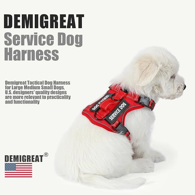 Service Dog Harness, Reflective Dog Vest Harness with 5 PCS Patches, Adjustable Soft Oxford Pet Harness, Inner Layer Mesh, Easy to Control for Dogs (All-RED, X-Small (Pack of 1)) - Image 5