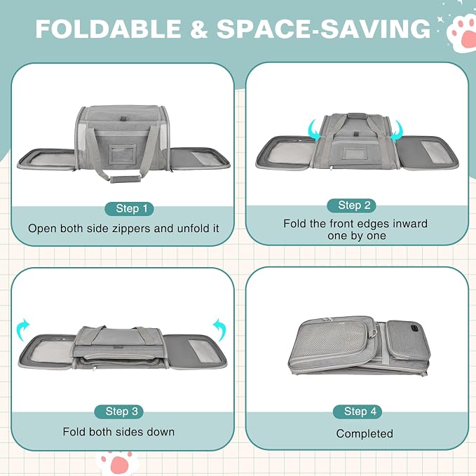 Cat Carrier Airline Approved Privacy Portable Top Load Pet Travel Bag | Soft Sided Pet Carriers for Small Cats Dogs Puppy up to 16 Lbs,Collapsible,Zipper Lock,Luggage Sleeve,2 Storage,Washable - Image 8