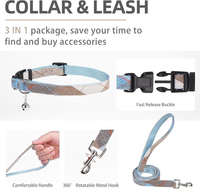 PUPTECK Dog Harness, Collar and Leash Set No Pull for Small Medium Sized | Plaid Puppy Step-in Escape Proof Reflective No Choke Pet Cat Adjustable Walking Vest - Image 4