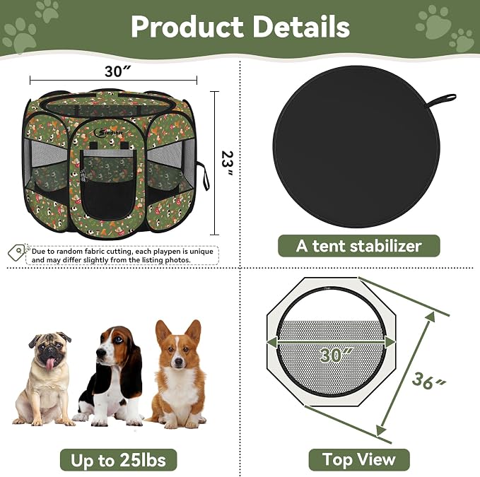 Siedihit Dog Playpen, Medium Dogs Tent Crates Cage Indoor/Outdoor | Portable Pop Up Dog Kennel Playpen with Carrying Case for Dogs/Cats/Rabbits(Cottagecore, Medium) - Image 3