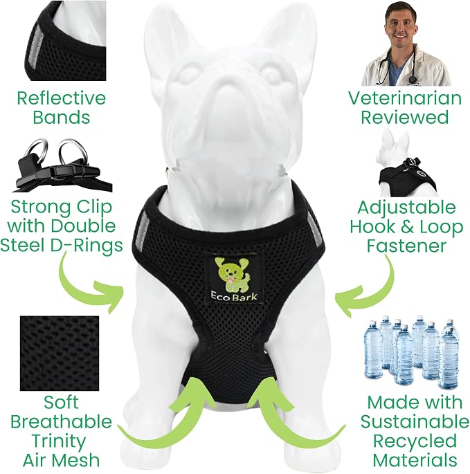 EcoBark Step in Dog Harness - Eco-Friendly Dog Harnesses for XS, Small, and Medium Breed Dogs - Reflective and Adjustable Body Halter Vest - Soft Luxurious Mesh Toy Breed Harness (Black, Medium) - Image 4