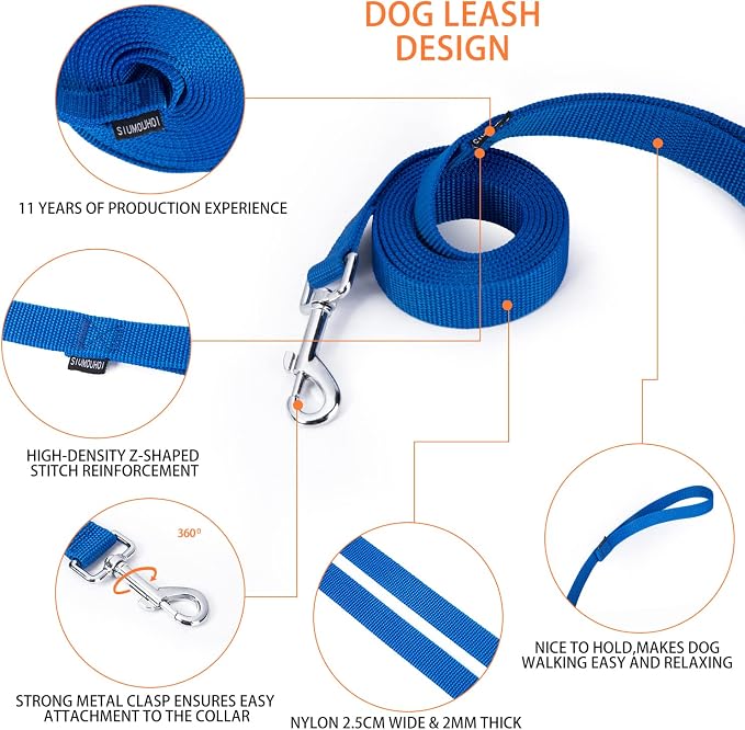 Strong Durable Nylon Dog Training Leash, 1 Inch Wide Traction Rope, 6 ft 10ft 15ft Long, for Small and Medium Dog (Blue, 6 Feet) - Image 3
