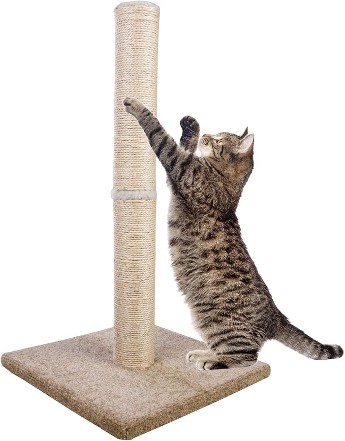 Cat Scratching Post Carpet, Tall Big Sisal Rope Cat Scratch Pole for Cats and Kittens, Stable Carpeted Heavy Base (Beige/Yellow) by DIMAKA