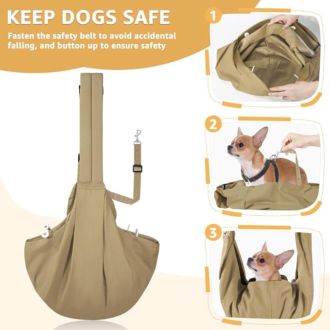 SlowTon Dog Carrier Sling - Thick Padded Shoulder Strap Adjustable, Brown M | Dog Carriers for Small Dogs, Puppy Carrier Purse for Pet Cat with Front Zipper Pocket Safety Belt Machine Washable - Image 4