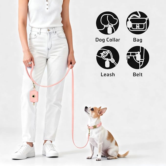 Didog Dog Poop Bag Holder for Leash, Stylish PU Leather, Pink | Easy Clean for Daily Walking, Quick to Install on Leash & Harness, Easy-Pull with Metal Clip, Includes 1 Roll Pet Waste Bag - Image 3