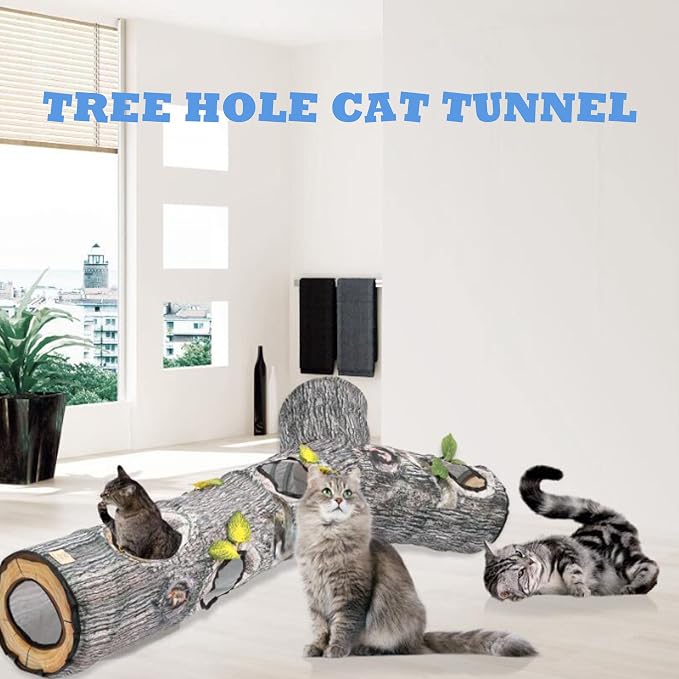 Cat Tunnel,Cat Tunnels for Indoor Cats,Tree Trunk Play Toy for Large Cats、Kitten and Other Small Animals to Chase and Play,Foldable Easy to Store,Cat Tube Toys Long 59" - Image 6