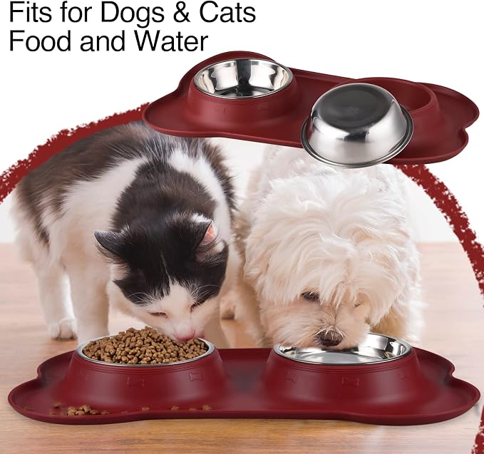 Dog Bowls 2 Stainless Steel Bowl for Pet Water and Food Feeder with Non Spill Skid Resistant Silicone Mat for Pets Puppy Small Medium Cats Dogs - Image 6