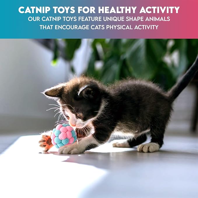 9 Pack Catnip Toys for Cats – Interactive Cat Toys for Indoor Cats & Kittens, Variety Bundle with Plush Animals & Catnip Balls, Fun Kitten Enrichment Toys Set - Image 2