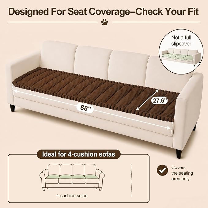 decorUhome Couch Cover for Dogs, Non Slip Fuzzy Thick Pet Sofa Protector | Pet Friendly, Machine Washable, Fits 4-Cushion Sofa, Protects Against Pet Hair, Scratches & Daily Messes, Brown, 27.6" x 88" - Image 10