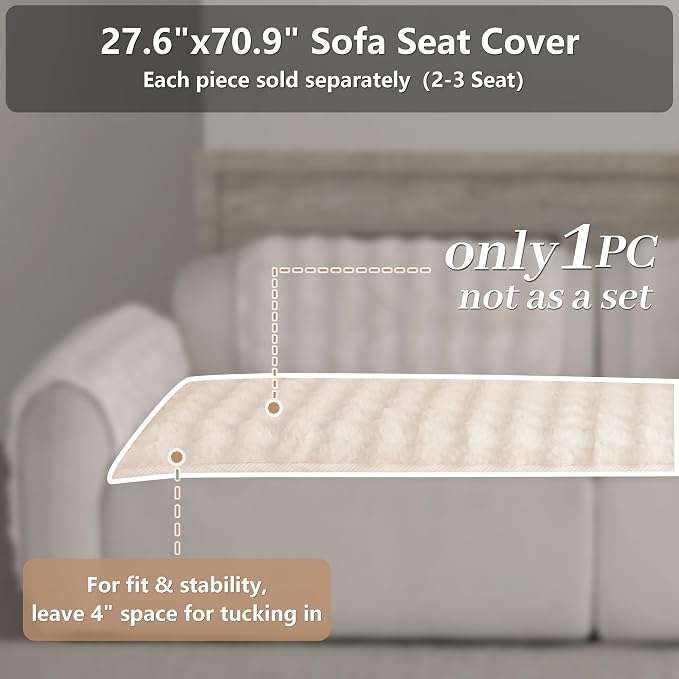 Faux Fur Couch Cover for Dogs, L Shaped Sofa Cover for Pets. | 27"x70",White,L Shaped,Washable,Non-Slip,Furniture Protector,No Linting,Pet Friendly,Living Room. - Image 2